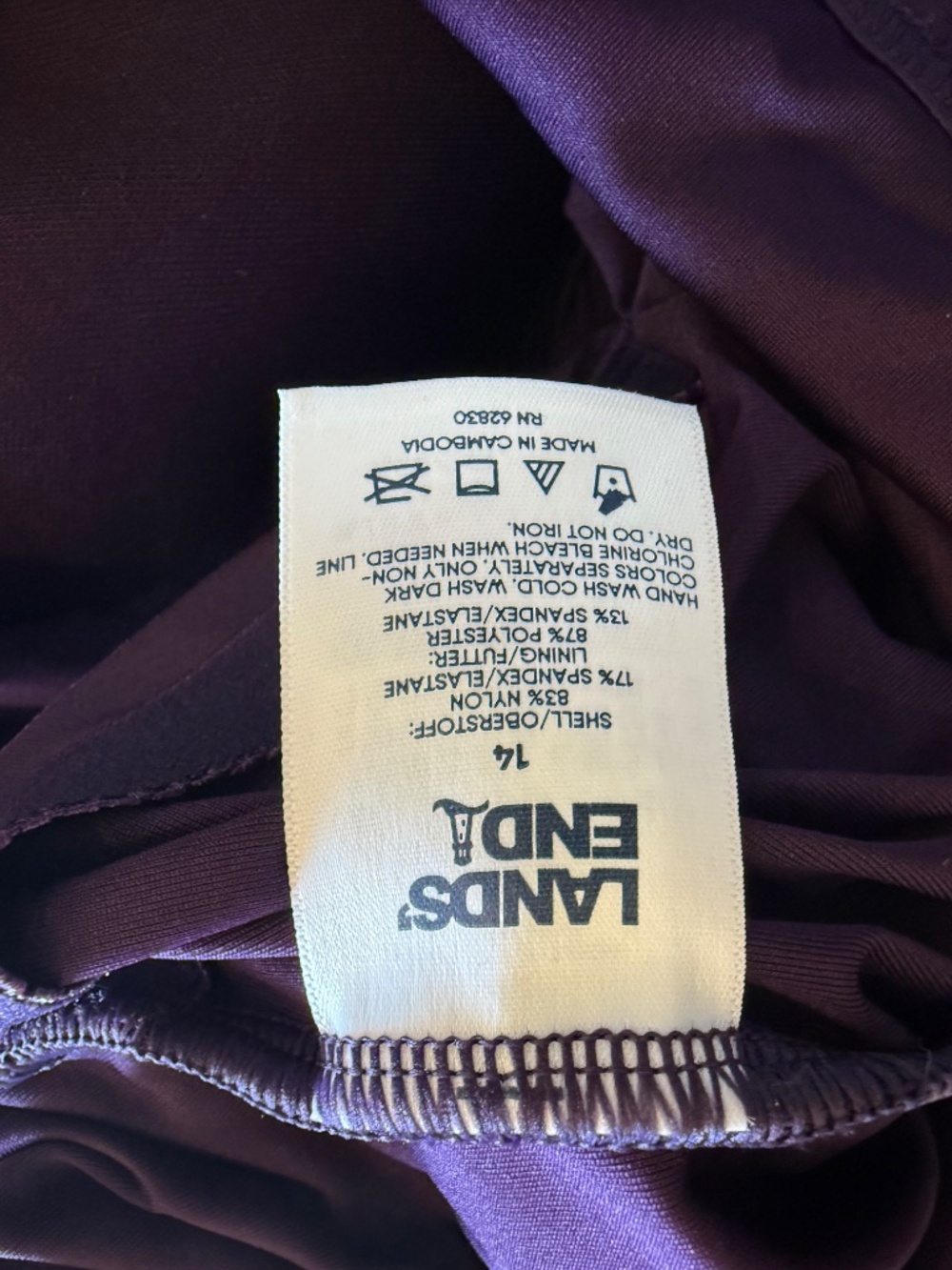 Lands' End Sweetheart Swim Dress 14 Purple NWT - Picture 4 of 5